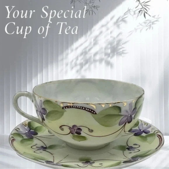 2pc Japanese Porcelain Teacup & Saucer Set Floral decor - Picture 5 of 5